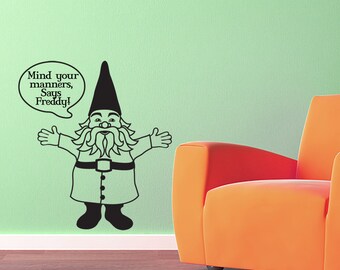 Gnome Vinyl Wall Decal with custom word bubble