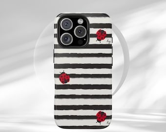 Chic Stripe Ladybug Phone Case, iPhone Samsung Protection, Girly Accessory