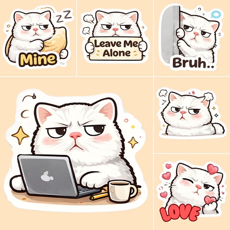 Grumpy Cat Sticker Pack | Cute Funny Cat PNG Stickers | Digital Planner ...