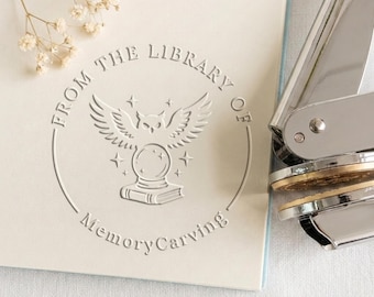 Personalized Owl Raven Book Embosser, Custom Bird Stamp, Dark Fantasy Reader Gift