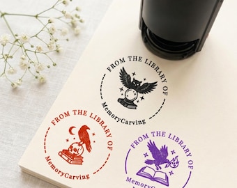 Sello personalizado con diseño de animales oscuros para amantes de los libros, autoentintable o con mango de madera.