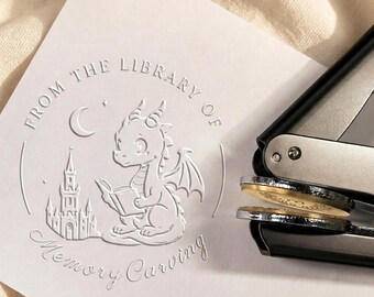 Sello personalizado para libros con diseño de dragón: sello ex libris personalizado para amantes de los libros de fantasía.