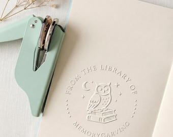Personalized Book Embosser, Custom Library Stamp Animal, 36 Wildlife Designs Owl Dragon Wolf, Gift for Book Lover