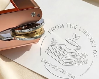 Personalized Floral Book Embosser — Custom Ex Libris Stamp for Book Lovers, 27 Designs
