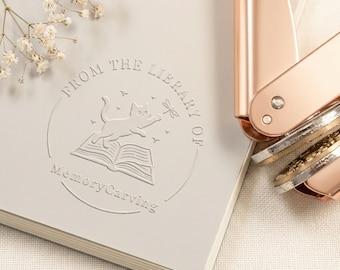 Book Embosser & Stamp Cat — Custom Cat Book Embosser or Self-Inking Stamp, 36 Designs, Personalized Ex Libris, Cat Lover Gift