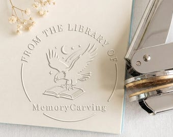 Gothic Eagle Custom Book Embosser, Dark Academia Ex Libris Stamp, Personalized Bookworm Gift
