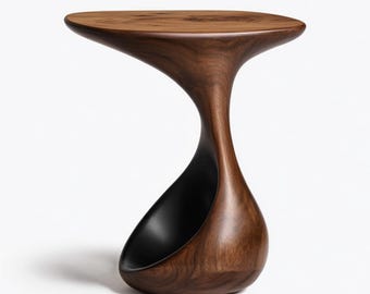 Modernist Fluid Side Table - Sculptural Teardrop Wood End Table