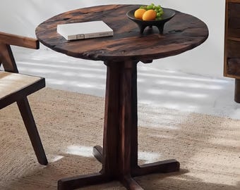 Rustic Round Wood Side Table - Sculptural Reclaimed End Table, Modernist Primitive Bistro Table, Artistic Wabi Sabi Accent Furniture