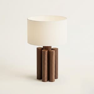 Modernist Fluted Wood Table Lamp - Sculptural Pillar Art Light