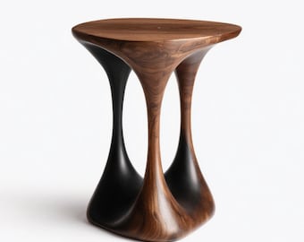 Sculptural Solid Wood Side Table - Modernist Tri-Pillar End Table