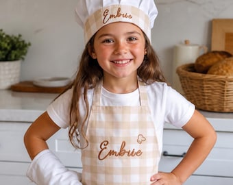 Set composto da grembiule e cappello da chef ricamati per bambine, grembiule da cucina personalizzato con nome, regali per appassionate di pasticceria.