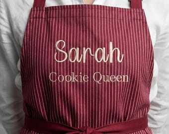 Personalized Embroidered Striped Apron, Café Style Baking Gift for Chefs, Artists