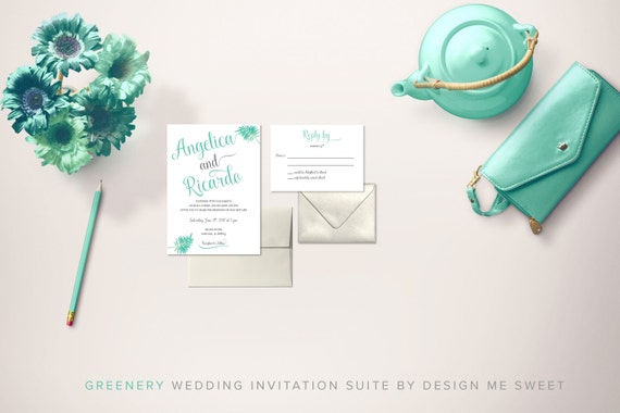 Greenery Calligraphy Wedding Invitation Suite by Design Me Sweet Il_570xn