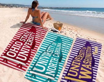 Toalla de playa personalizada con banderín universitario, toalla de playa con el espíritu escolar, regalo de graduación de secundaria, regalo de graduación universitaria