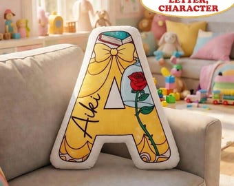 Custom Princess Name Pillow, Personalized Letter Disneyland Princess Ariel Elsa Snow White, Kids Toy Story Pillow Gifts, Baby Shower Decor