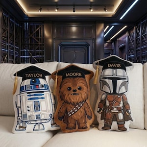 Personalized StarWars Graduation Pillow Kids, Baby Yoda Darth Vader Plush, Custom Name Sci-Fi Character Gift Room Decor image 1