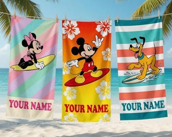 Toalla de playa personalizada de Disneyland, toalla de playa de Mickey, toalla de piscina de Disney, toalla con nombre de Disneyland, toalla personalizada de Disneyland, verano en Disneyland