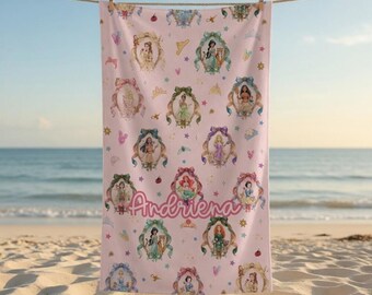 Toalla de playa personalizada con lazo coqueto de princesa de Disneyland, toalla de cumpleaños para niña, baño, piscina, verano, playa, lazo para niña de Disney