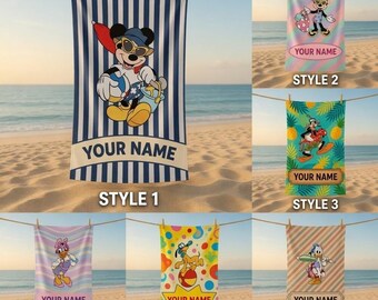 Toalla de playa personalizada de Mickey y sus amigos para cruceros de Disneyland, ideal para viajes familiares en crucero de Disney, piscinas, veranos y para disfrutar de la magia y la fantasía de Disney.