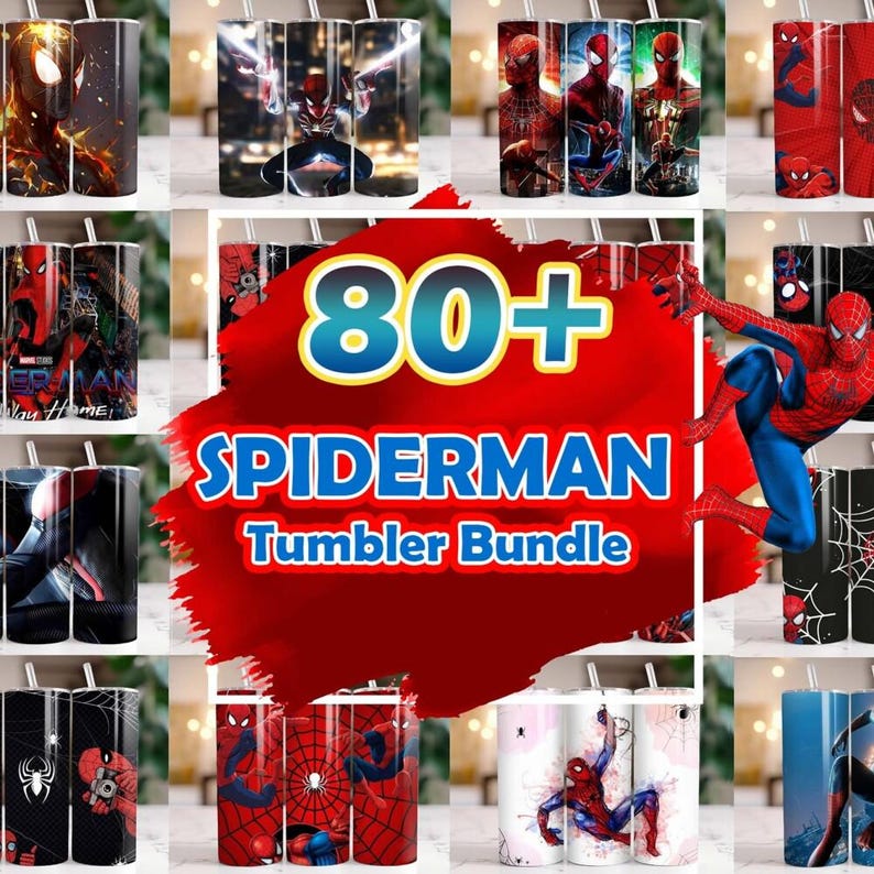 80 Spiderman Superhero Tumbler Wrap Png, Spider Man Tumbler Wrap Bundle, Superhero Tumbler Design Instant Download image 1