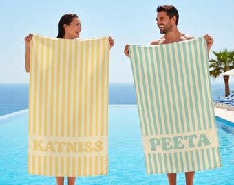 Toallas de playa, toalla para dama de honor y despedida de soltera, toalla de playa personalizada con rayas, toalla para fiesta en la piscina infantil, regalo para el Día del Padre, regalo de cumpleaños