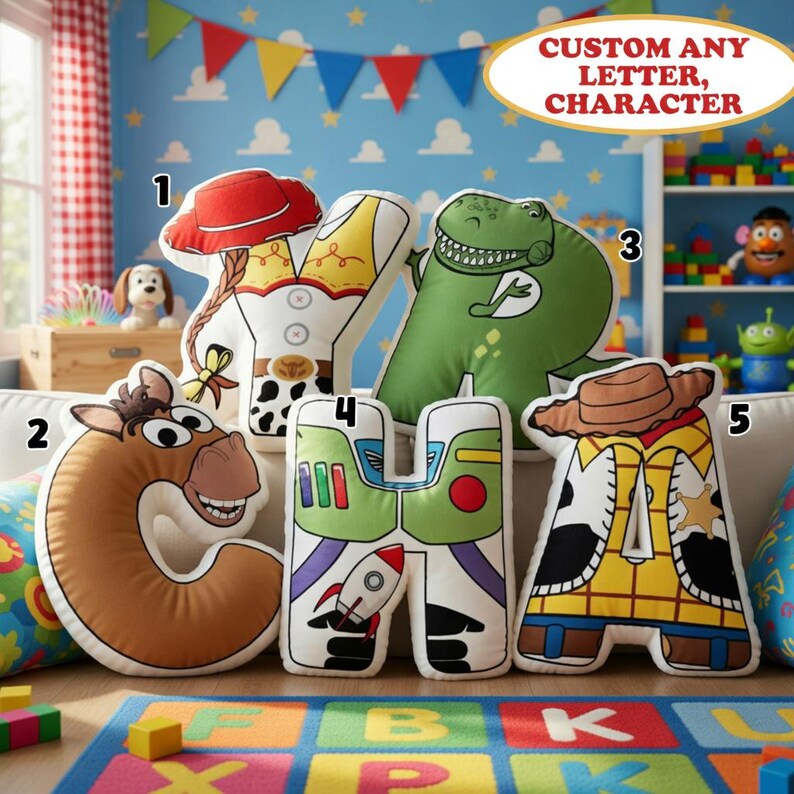 Custom Toy Story Letter Pillow, Personalized Disneyland Alphabet Pillow, Woody Buzz Lightyear Name Cushion, Disneyland Plush Pillow Bild 2