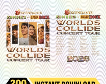 Disney Descendants X Zombies X Camp Rock Png, Gráfico de la gira Worlds Collide 2026, Archivo digital de arte de Musical Stars Squad