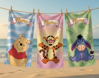 Toalla de playa personalizada de Winnie the Pooh de Disneyland, toalla de playa personalizada de Pooh y sus amigos para el verano, toalla personalizada para Disney, toalla para niños, regalo de verano