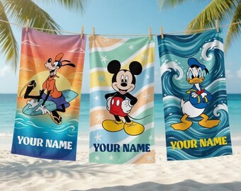Toalla de playa personalizada de Disneyland Mickey Minnie, toalla infantil para viajes a Disney, toalla con nombre personalizado, toalla de Disneyland Cruise Line, toalla para parejas para viajes a Disney.