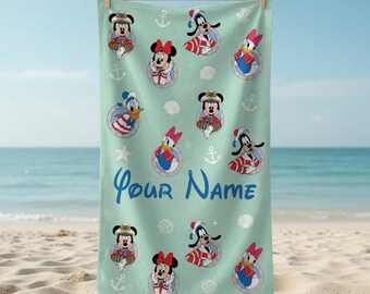 Toalla de playa personalizada de Mickey y sus amigos para cruceros a Disneyland, ideal para viajes familiares en crucero de Disney, piscinas y veranos. Disneywish Dream Magic Fantasy