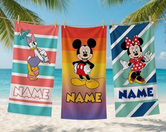Toalla de playa personalizada de Mickey y sus amigos, toalla de playa de verano personalizada de Disneyland, toalla personalizada para Disney, toalla para niños, regalo de verano, viaje a Disney