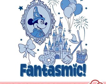 PNG retro de Disneyland Fantasmic, PNG de Mickey mago, PNG de mago, PNG mágico, PNG de mago vintage, descarga digital de vacaciones familiares en Disneyworld