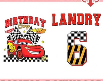 PNG personalizado de cumpleaños de Cars de Disneyland, PNG personalizado para niño del cumpleaños de Rayo McQueen, regalo familiar a juego de Pixar Pit Crew