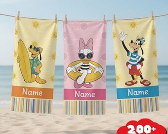 Toalla de playa de Donald Duck y sus amigos, divertida toalla de dibujos animados, regalo único para los fans de Disney, diseño de Donald Duck, toalla de playa para los amantes de Disneyland.