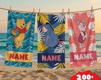 Toalla de playa personalizada de Winnie the Pooh de Disneyland, toalla de playa personalizada de Pooh y sus amigos para el verano, toalla personalizada para Disney, toalla para niños, regalo de verano