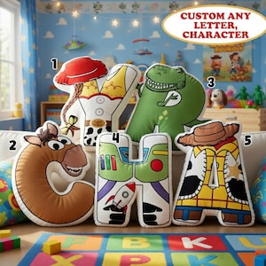 Custom Toy Story Letter Pillow, Personalized Disneyland Alphabet Pillow, Woody Buzz Lightyear Name Cushion, Disneyland Plush Pillow Bild 1
