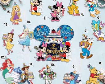 Imán personalizado para crucero de cumpleaños, imán para puerta de Disney Cruise Line, imanes de cumpleaños de Mickey y sus amigos, decoración para crucero familiar, imán de cumpleaños