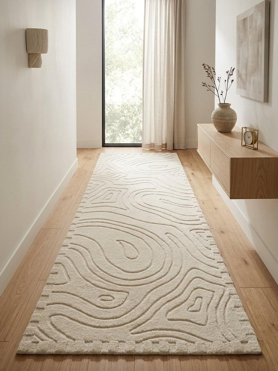 Topiary Design Rug Tufted Cream Topographic Rug, Wavy Line Textured Area Rug, 3D High Low ...