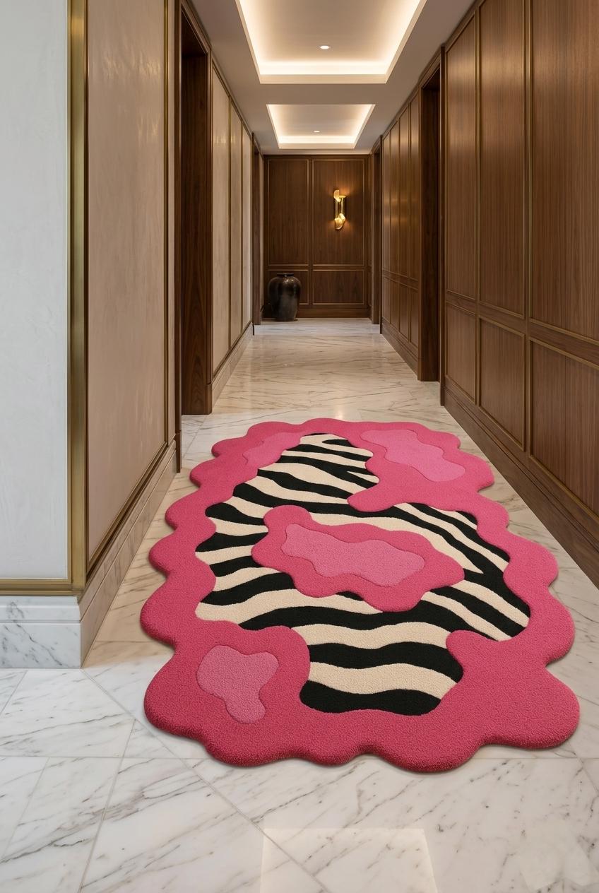 Hot Pink Wavy Zebra Rug, Hand Tufted Abstract Animal Print Area Rug ...