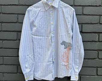 RARE Hard to Find XDYE By Pull & Bear Forest Park Gorpcore Striped Shirt Grunge Punk Preppy Streetwear Skater Hike Military Rockabilly Rhino