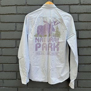 RARE HTF XDYE Pull &Bear Forest Park Gorpcore Striped Shirt Grunge Punk Preppy Streetwear Skater Hike Military Rockabilly Moose Deer Print
