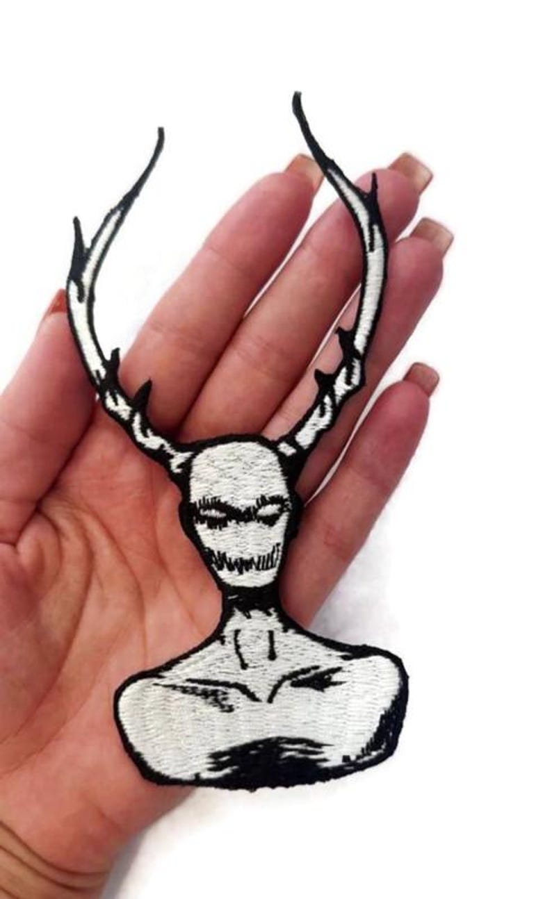 Wendigo Patch - Cryptid Embroidery Iron-on - Forest Demon Skull Patch ...