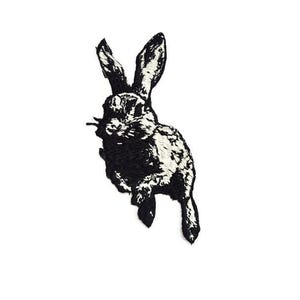 Leaping Rabbit Patch - Gothic Hare Embroidery Iron-On - Oddities & Curiosities Aesthetic - Dark Academia Nature Art
