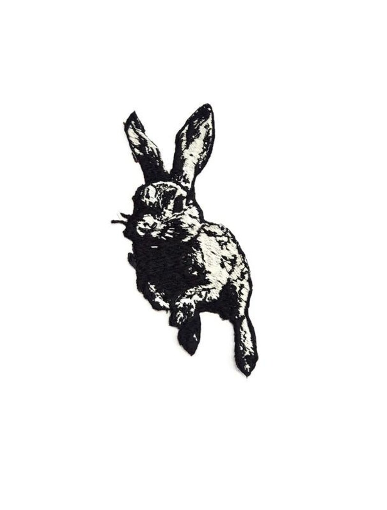 Leaping Rabbit Patch - Gothic Hare Embroidery Iron-On - Oddities & Curiosities Aesthetic - Dark Academia Nature Art image 1