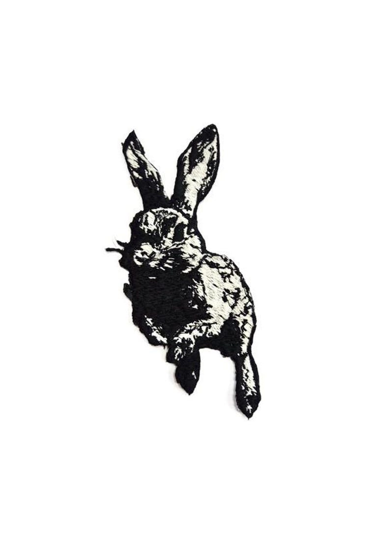 Leaping Rabbit Patch - Gothic Hare Embroidery Iron-On - Oddities & Curiosities Aesthetic - Dark Academia Nature Art image 4
