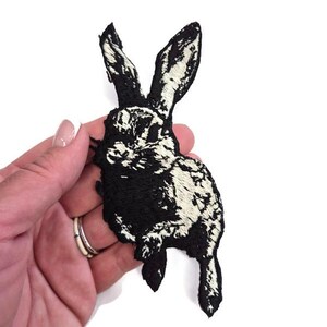 Leaping Rabbit Patch - Gothic Hare Embroidery Iron-On - Oddities & Curiosities Aesthetic - Dark Academia Nature Art image 5