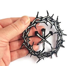 Crown of Thorns Patch - Gothic Iron On Embroidery - Religious Dark Aesthetic Badge Occult Alt Fashion Sigil