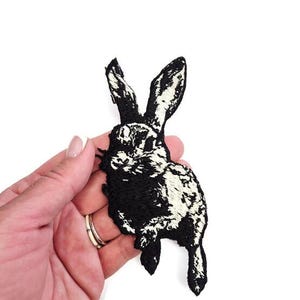 Leaping Rabbit Patch - Gothic Hare Embroidery Iron-On - Oddities & Curiosities Aesthetic - Dark Academia Nature Art image 3