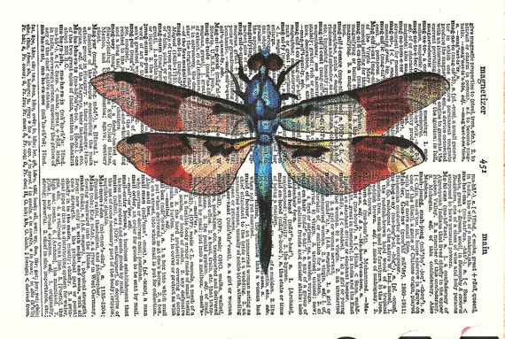 1308D-Insecte Art Original Libellule Art Imprimé-Vintage Dictionnaire Art Imprimé