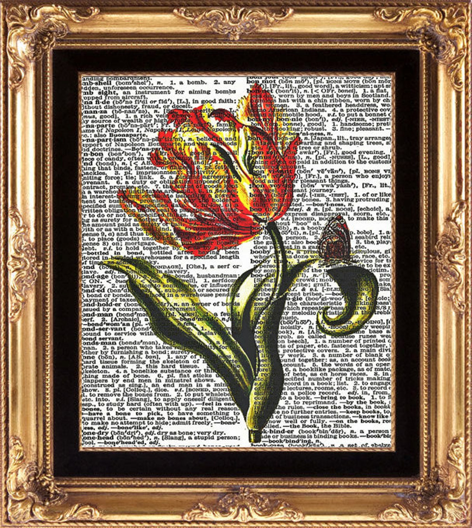 TULIP and BUTTERFLY Vintage Dictionary Print to Frame Etsy